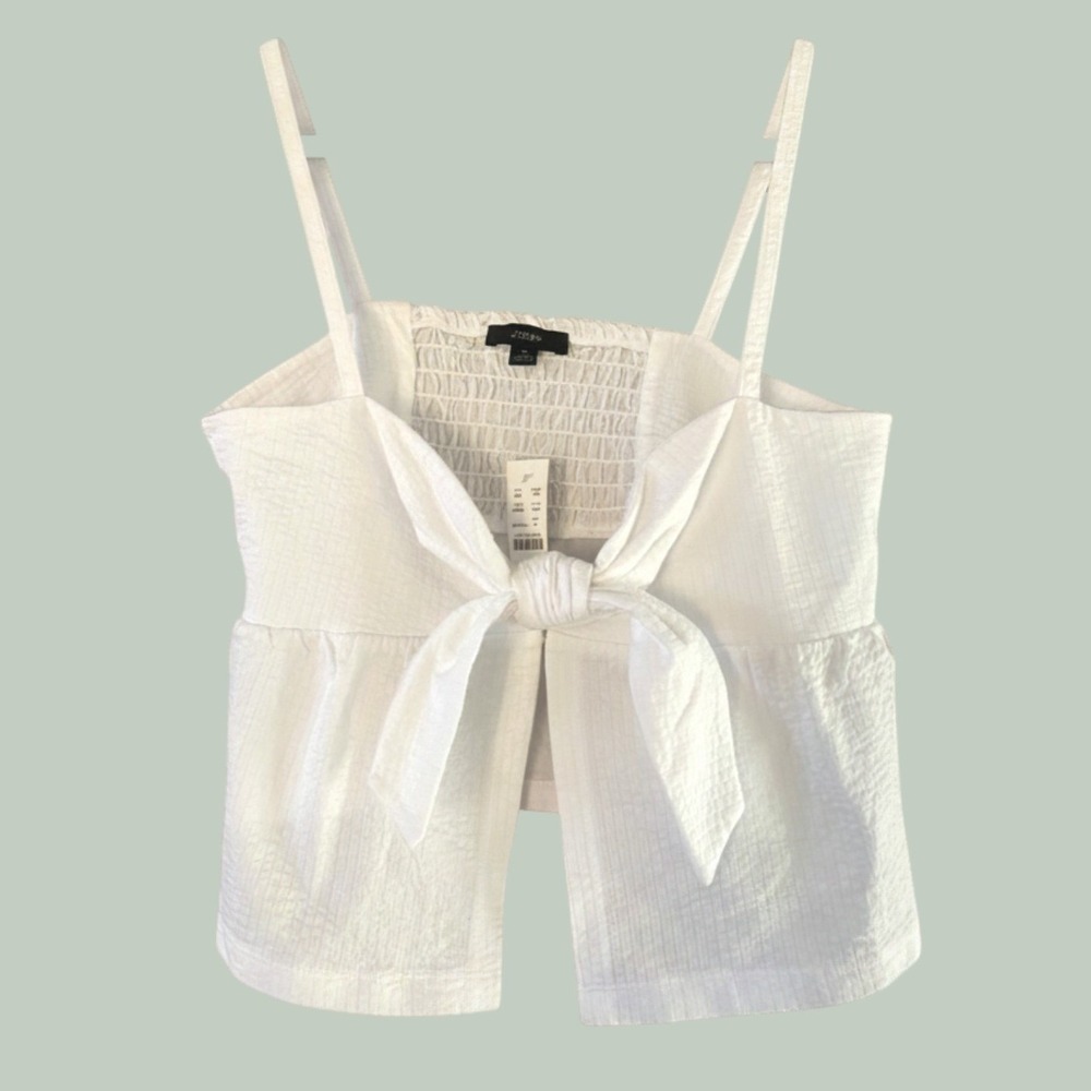 J. Crew Women's Seersucker Tie-Front Cropped Top - White Size Medium - NWT